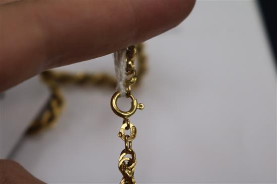 An Italian 18ct gold ropetwist chain, 70cm.